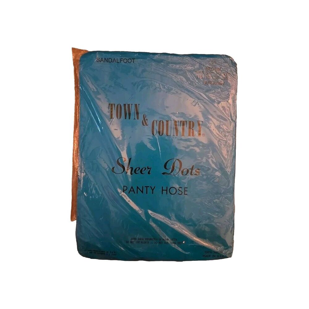 Town & Country Sheer Dots Pantyhose Sandalfoot Size M Burgundy Color, Hosiery